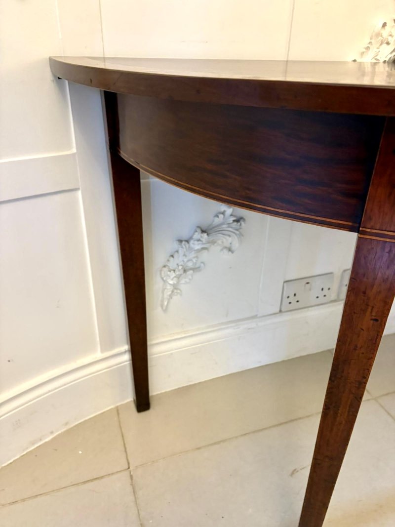 Large Pair of Antique George III Quality Figured Mahogany Demi Lune Console Tables